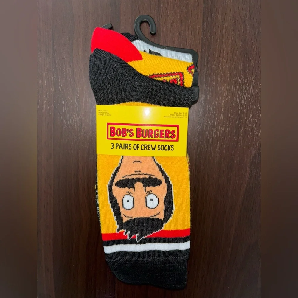 BOB’S BURGERS NOVELTY CREW SOCKS NWT MEN’S SHOE SIZE 6-12